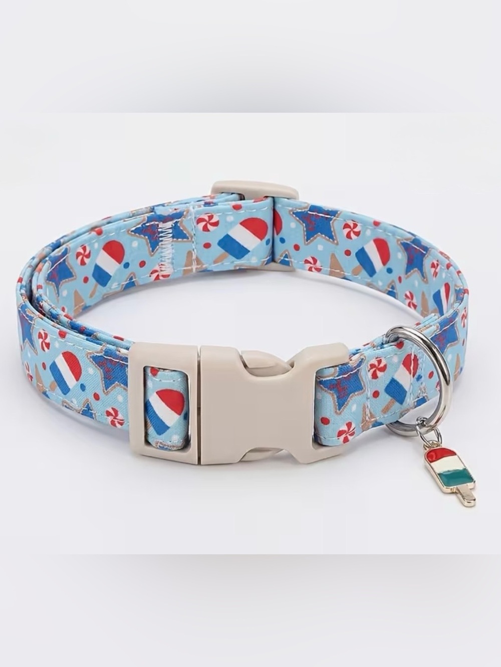 Light Blue Bomb Pop Pattern Dog Collar. Size Small
